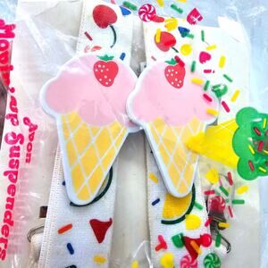 Vintage Avon Moving Up Childrens Suspenders Ice Cream Candy Lollipop Pink NEW